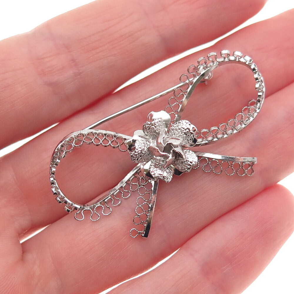 Star Art 925 Sterling Silver Antique Art Deco Flower Box Filigree Pin Brooch